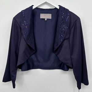 Moshita Evening Cardigan Shrug Bolero Size 24 Purple Beaded Lace Shoulder‎ Pads